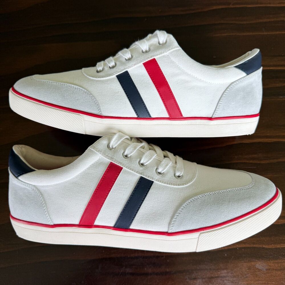 CLUB ROOM Stripe Lace-up Men's White Sneakers Size 11.5M - EXCELLENT